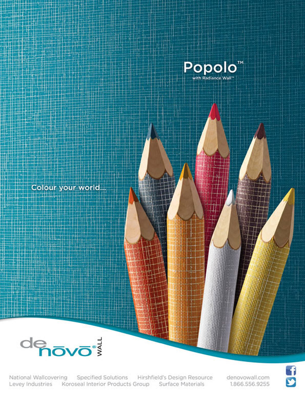 Graphic design of full page ad for DeNovo Wall product marketing Popolo Interior Design